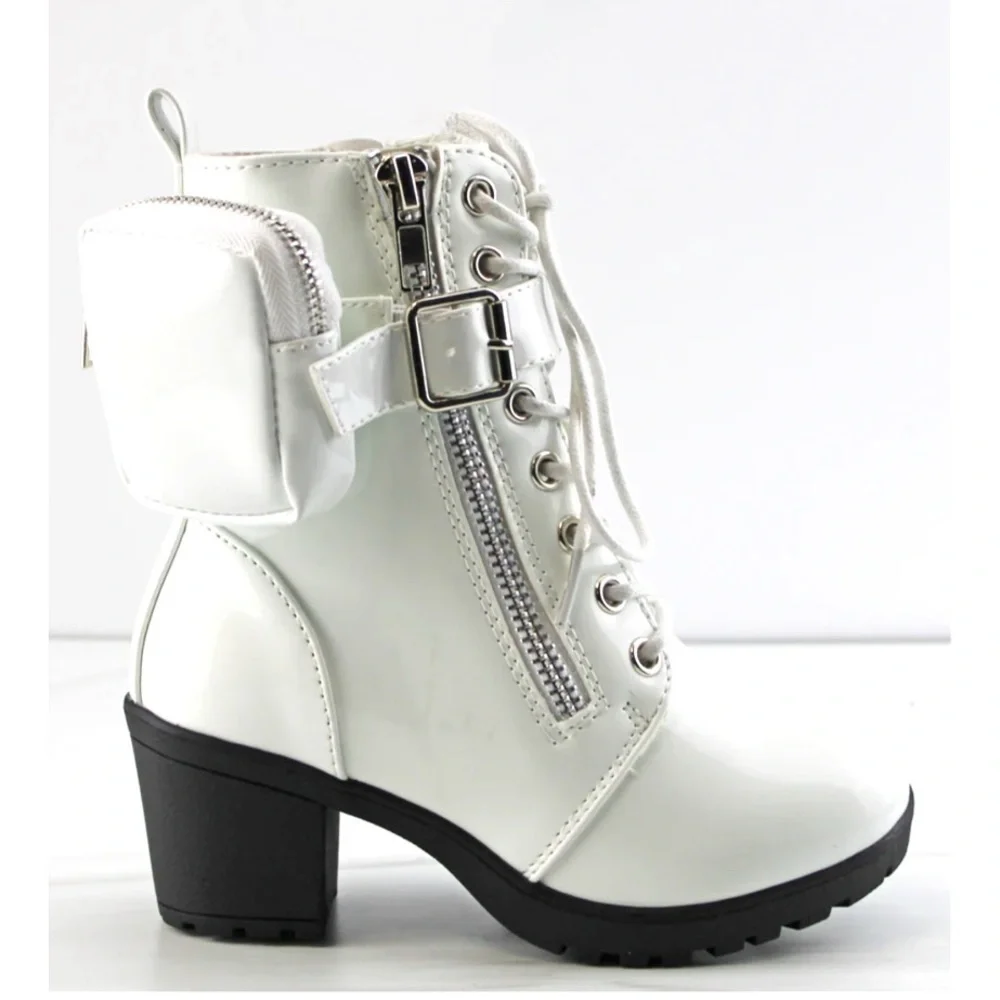 Girls White Ankle Boots with Pocket Detail